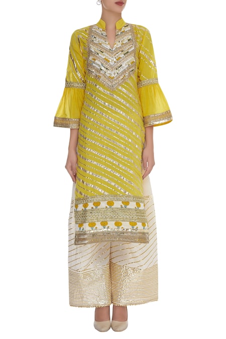 Buy_Kunwarani Ritu_White Embroidery Kurta Palazzo Set  _Online_at_Aza_Fashions