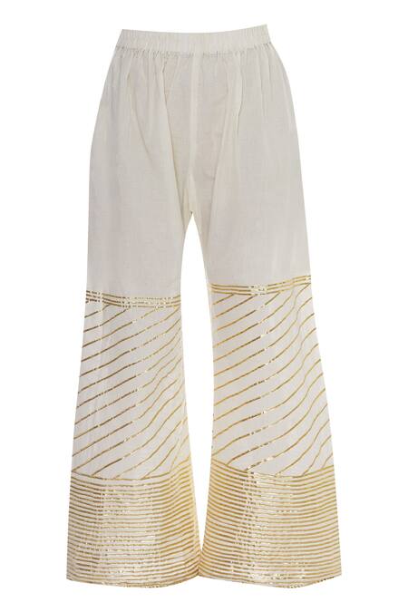 Shop_Kunwarani Ritu_White Embroidery Kurta Palazzo Set  _Online_at_Aza_Fashions