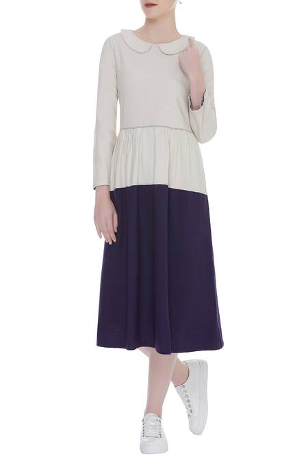 Buy Eka Blue Peter Pan Collar Midi Dress at Aza Fashions Buy_Eka_Blue Peter Pan Collar Midi Dress_at_Aza_Fashions