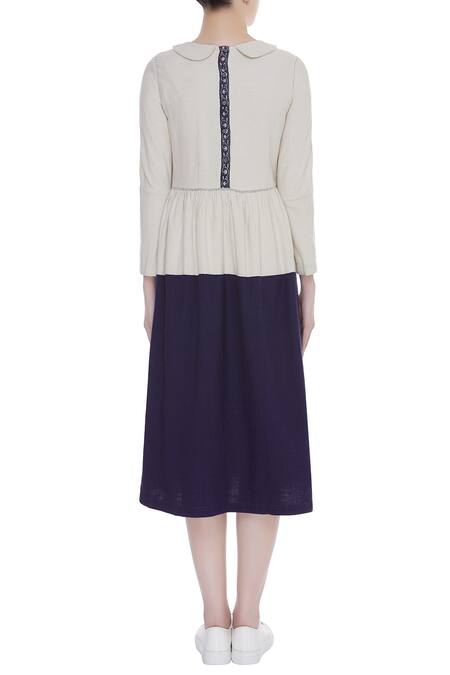 Shop Eka Blue Peter Pan Collar Midi Dress at Aza Fashions Shop_Eka_Blue Peter Pan Collar Midi Dress_at_Aza_Fashions