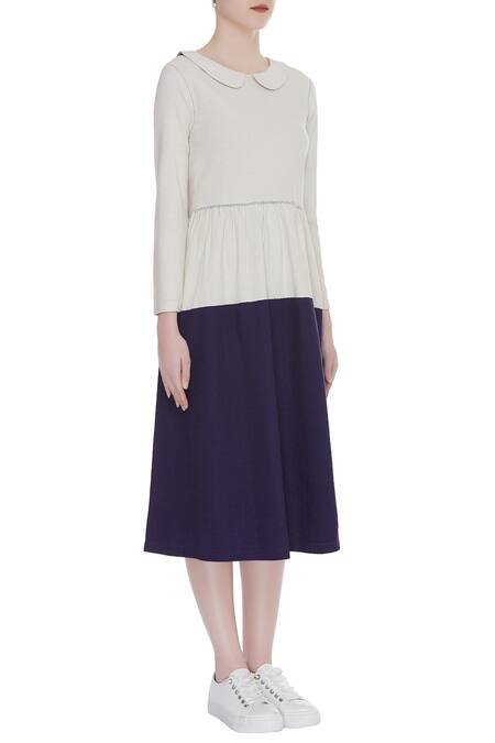 Eka Blue Peter Pan Collar Midi Dress Online at Aza Fashions Eka_Blue Peter Pan Collar Midi Dress_Online_at_Aza_Fashions