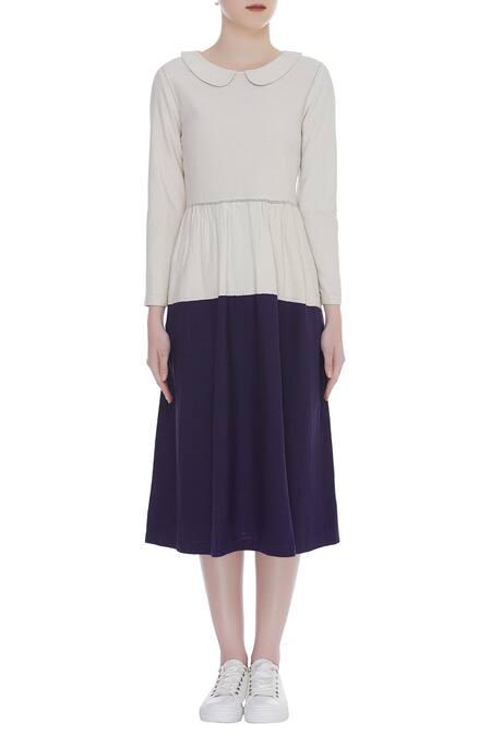 Shop Eka Blue Peter Pan Collar Midi Dress Online at Aza Fashions Shop_Eka_Blue Peter Pan Collar Midi Dress_Online_at_Aza_Fashions