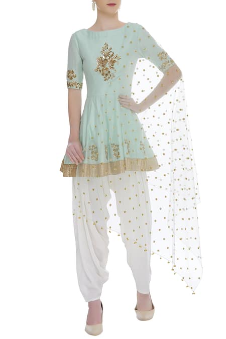 Ranian Blue Embroidered Peplum Kurta Set 