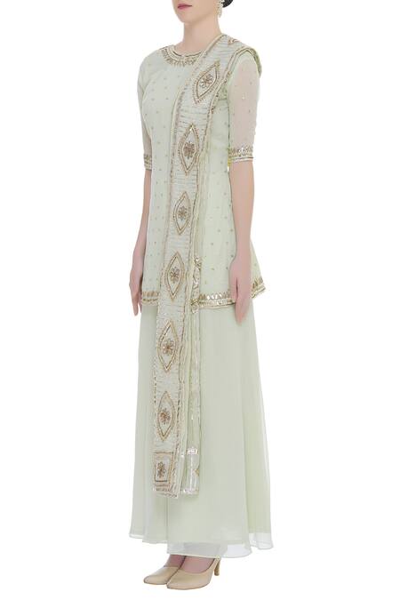 Ranian_Green Embellished Kurta Palazzo Set _Online_at_Aza_Fashions