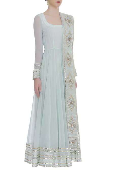 Ranian_Blue Round Gota Embroidered Kurta With Dupatta_Online_at_Aza_Fashions