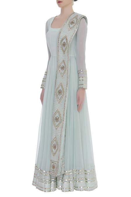 Buy_Ranian_Blue Round Gota Embroidered Kurta With Dupatta_Online_at_Aza_Fashions