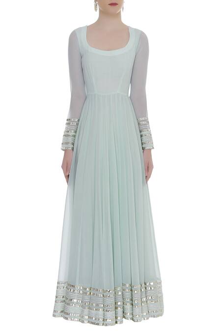 Shop_Ranian_Blue Round Gota Embroidered Kurta With Dupatta_Online_at_Aza_Fashions