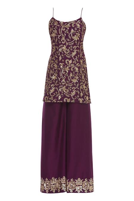 Buy_Ranian_Red Hand Embroidered Kurta With Palazzos And Dupatta _Online_at_Aza_Fashions