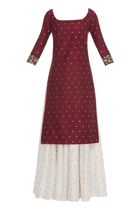 Buy Ranian Red Hand Embroidered Long Kurta With Skirt And Dupatta Online at Aza Fashions Buy_Ranian_Red Hand Embroidered Long Kurta With Skirt And Dupatta_Online_at_Aza_Fashions