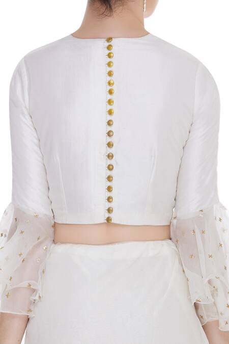 Shop Ranian Ivory Silk Organza Embroidered Round Neckline Hand Saree With Blouse Online at Aza Fashions Shop_Ranian_Ivory Silk Organza Embroidered Round Neckline Hand Saree With Blouse_Online_at_Aza_Fashions