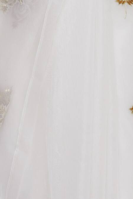 Ranian Ivory Silk Organza Embroidered Round Neckline Hand Saree With Blouse at Aza Fashions Ranian_Ivory Silk Organza Embroidered Round Neckline Hand Saree With Blouse_at_Aza_Fashions