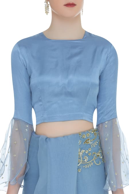 Buy_Ranian_Blue Silk Organza Round Hand Embroidered Saree With Blouse_Online_at_Aza_Fashions