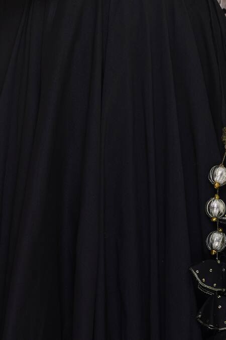 Ranian Black Chanderi Silk Embroidered V-neck Blouse With Lehenga And Dupatta at Aza Fashions Ranian_Black Chanderi Silk Embroidered V-neck Blouse With Lehenga And Dupatta_at_Aza_Fashions