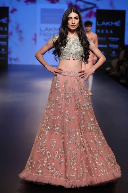 Buy Blush pink embroidered lehenga set by Anushree Reddy at Aashni and Co