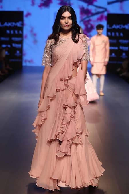 Anushree Reddy Pink Ruffle Saree With Blouse