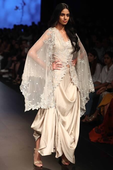 Anushree Reddy Silver Embroidered Cape And Skirt Set