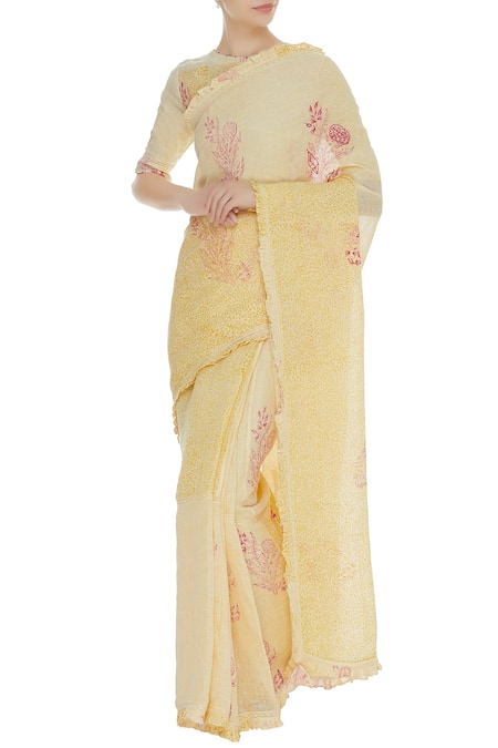 Shagun Manchanda Handwoven Saree with hand block motifs 