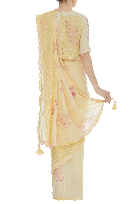 Shagun Manchanda Handwoven Saree with hand block motifs 