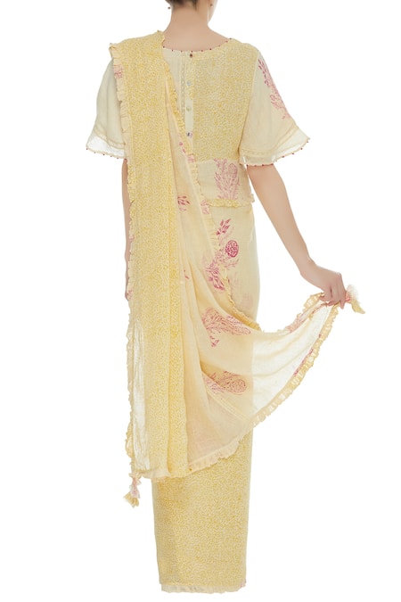 Shagun Manchanda Handwoven Saree with hand block motifs 
