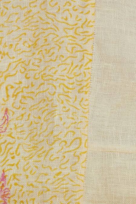 Buy_Shagun Manchanda_Yellow Natural Linen Hand Block Round Motifs Blouse _Online_at_Aza_Fashions