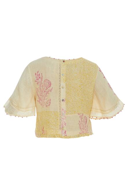 Shagun Manchanda_Yellow Handwoven Linen Blouse _Online_at_Aza_Fashions