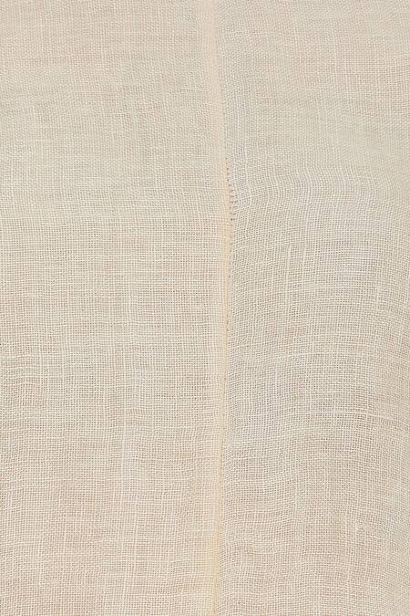 Shagun Manchanda_Cream Linen Printed Block Round Layered Kurta  _at_Aza_Fashions