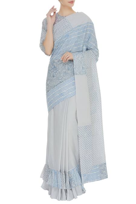 Shagun Manchanda_Grey Cotton Mul Thread Handwoven Saree With _Online_at_Aza_Fashions