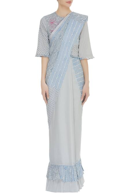 Buy_Shagun Manchanda_Grey Cotton Mul Thread Handwoven Saree With _Online_at_Aza_Fashions