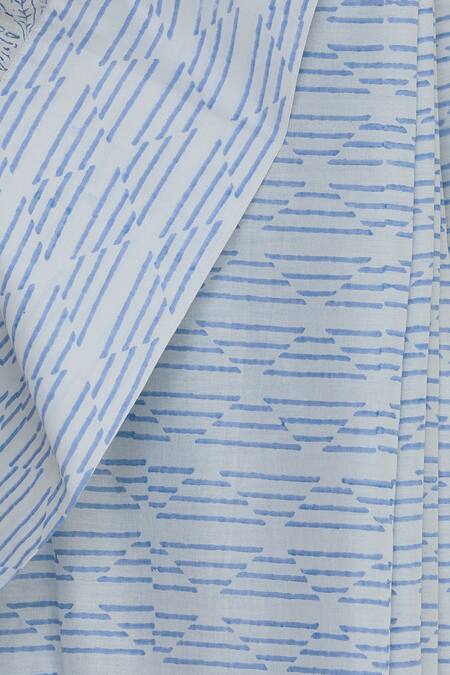 Shop_Shagun Manchanda_Grey Cotton Mul Embroidered Thread Ruffle Hemline Saree  _Online_at_Aza_Fashions