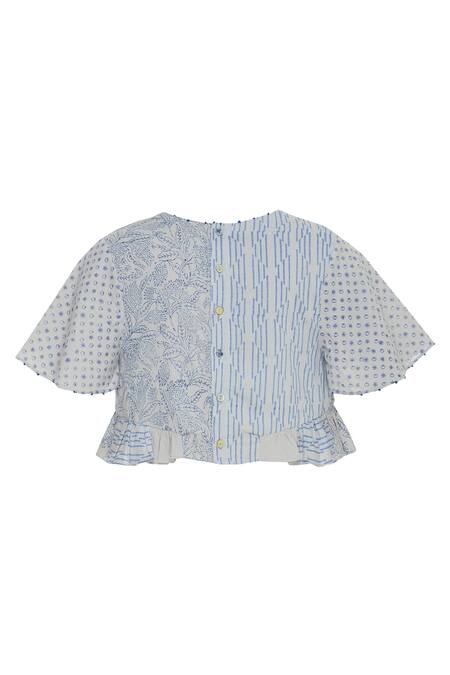 Shagun Manchanda_Grey Cotton Mul Embroidered Round Thread Work Blouse _Online_at_Aza_Fashions