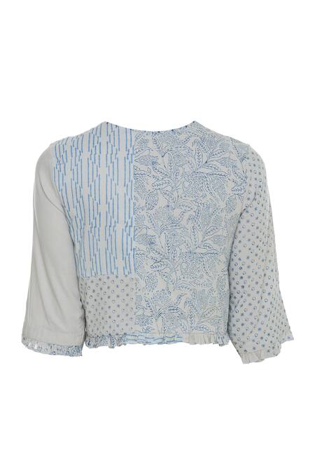 Shagun Manchanda Grey Cotton Mul Embroidered Round Blouse Online at Aza Fashions Shagun Manchanda_Grey Cotton Mul Embroidered Round Blouse _Online_at_Aza_Fashions