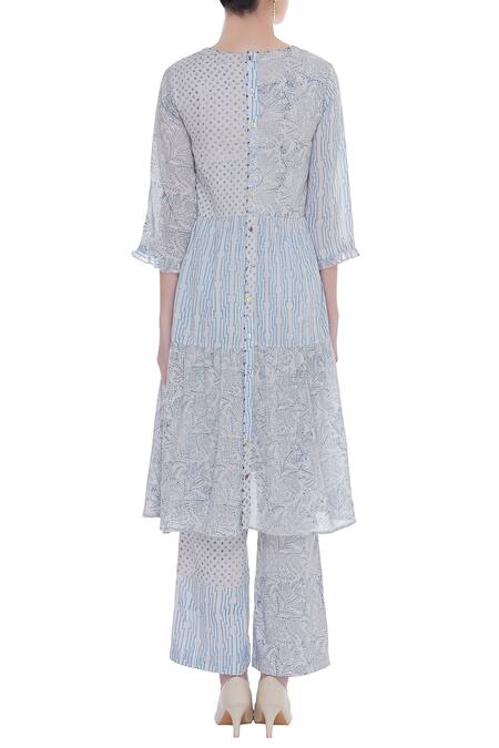 Shop_Shagun Manchanda_Grey Cotton Embroidered Round Printed Panelled Kurta  _at_Aza_Fashions
