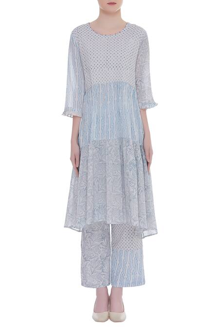 Shop_Shagun Manchanda_Grey Cotton Embroidered Round Printed Panelled Kurta  _Online_at_Aza_Fashions