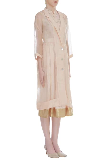Latha Puttanna_Pink Organza Lapel Collar Jacket _Online_at_Aza_Fashions