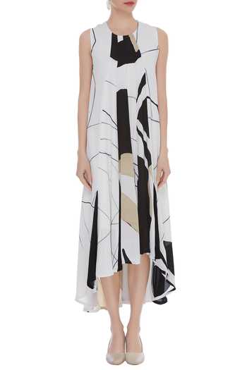Shop_Vedika M_Black Printed Midi Dress_Online_at_Aza_Fashions