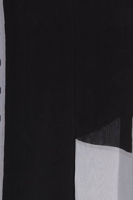 Vedika M_Black Pepper Silk Checkered Band Collar Printed Asymmetric Dress_at_Aza_Fashions