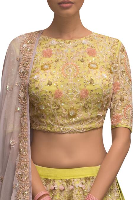 Garo_Purple , Organza, Tulle Net Round Embellished Blouse Bridal Lehenga Set_Online_at_Aza_Fashions