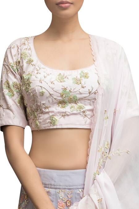 Garo_Purple , Organza, Embellished Blouse Feather Work Bridal Lehenga Set_Online_at_Aza_Fashions