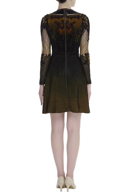 Shop Kartikeya India Black Tulle Round Hand Embroidered Dress at Aza Fashions Shop_Kartikeya India_Black Tulle Round Hand Embroidered Dress _at_Aza_Fashions