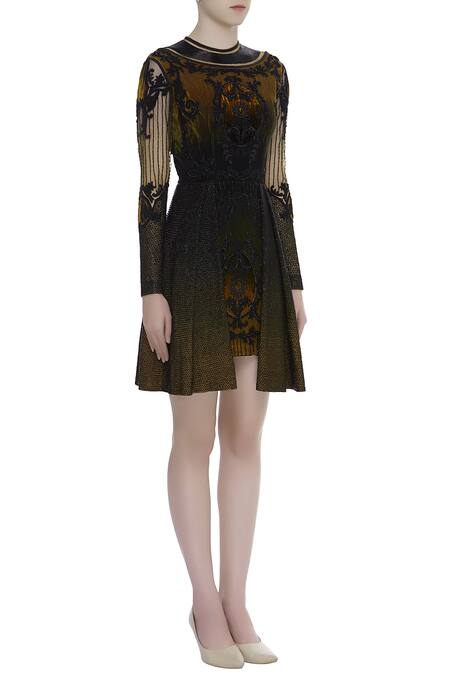 Kartikeya India Black Tulle Round Hand Embroidered Dress Online at Aza Fashions Kartikeya India_Black Tulle Round Hand Embroidered Dress _Online_at_Aza_Fashions