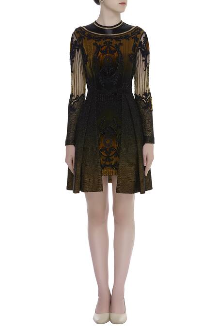 Shop Kartikeya India Black Tulle Round Hand Embroidered Dress Online at Aza Fashions Shop_Kartikeya India_Black Tulle Round Hand Embroidered Dress _Online_at_Aza_Fashions