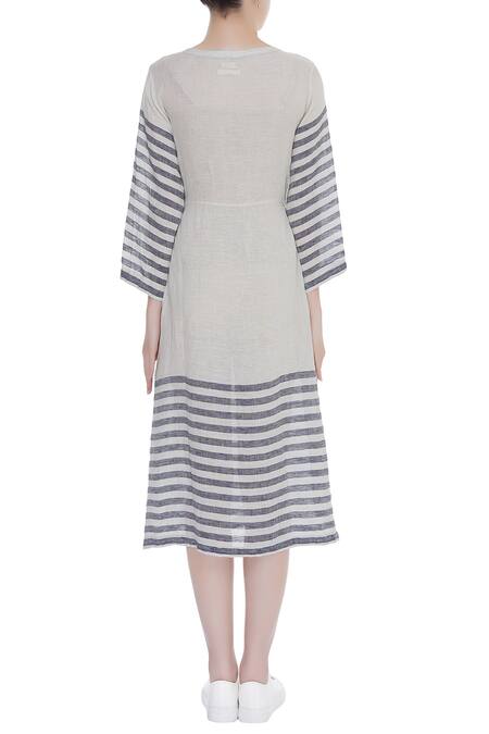 Shop Eka Blue Stripe Print Midi Dress With Side Pocket at Aza Fashions Shop_Eka_Blue Stripe Print Midi Dress With Side Pocket_at_Aza_Fashions
