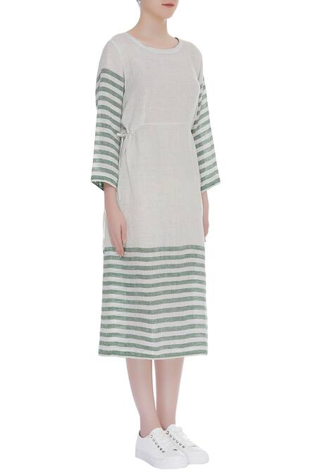 Eka_Grey Stripe Print Dress With Side Pocket_Online_at_Aza_Fashions