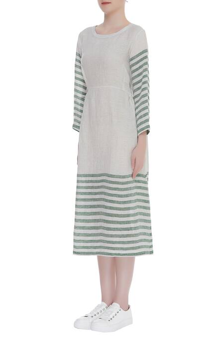 Buy_Eka_Grey Stripe Print Dress With Side Pocket_Online_at_Aza_Fashions