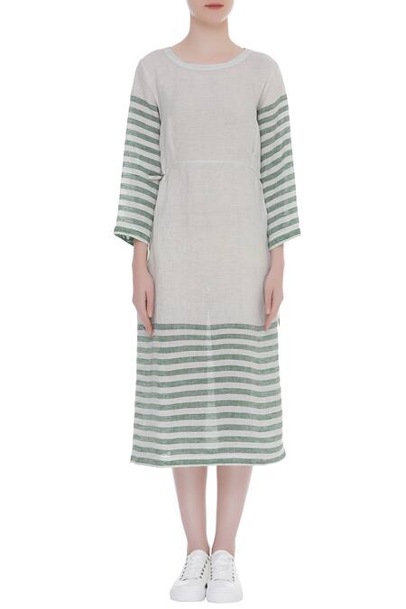 Shop_Eka_Grey Stripe Print Dress With Side Pocket_Online_at_Aza_Fashions