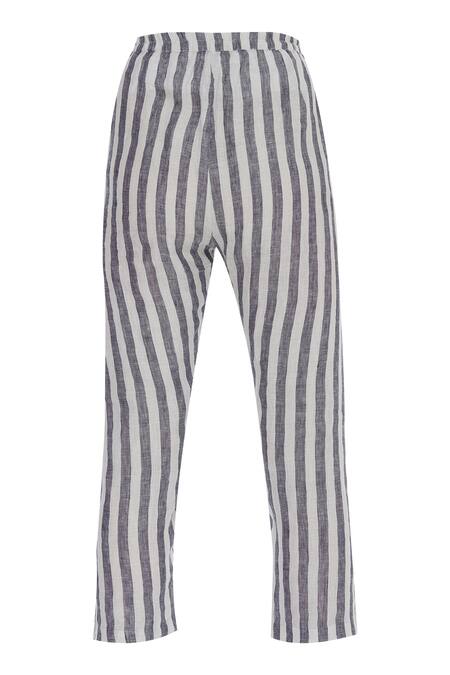 Eka_White Stripe Print Pant With Side Pockets_Online_at_Aza_Fashions