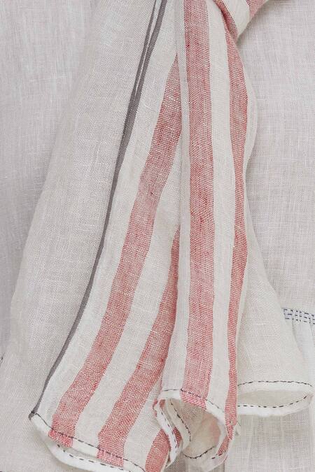 Eka_White Handwoven Stripe Scarf_Online_at_Aza_Fashions