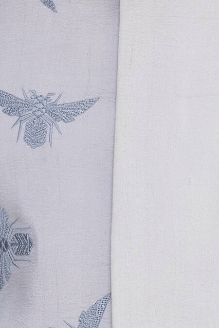 Mitesh Lodha_White Raw Silk Printed Mandarin Collar Bundi_at_Aza_Fashions