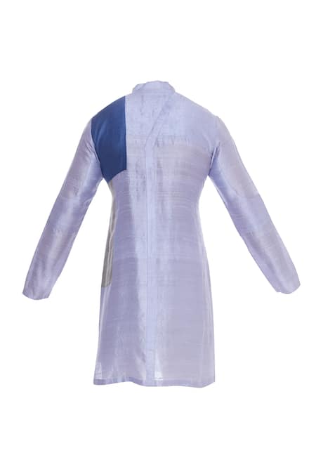 Shop_Mitesh Lodha_Blue Raw Silk Color Blocked Kurta_Online_at_Aza_Fashions