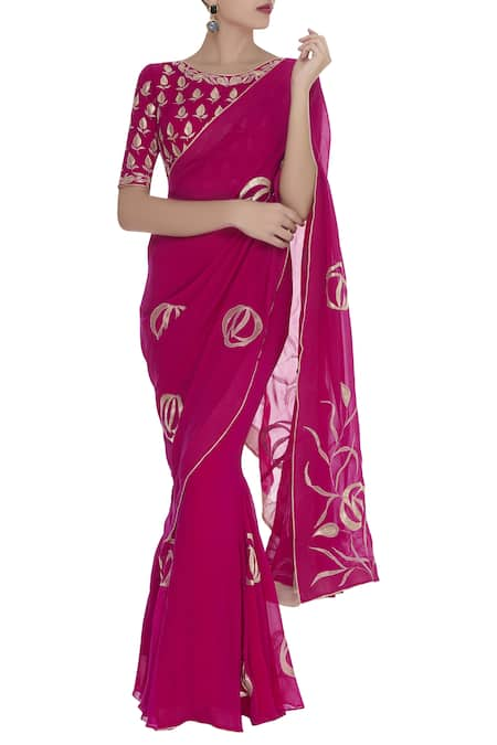 Rohini Bedi Embroidered applique work pre draped saree with blouse 